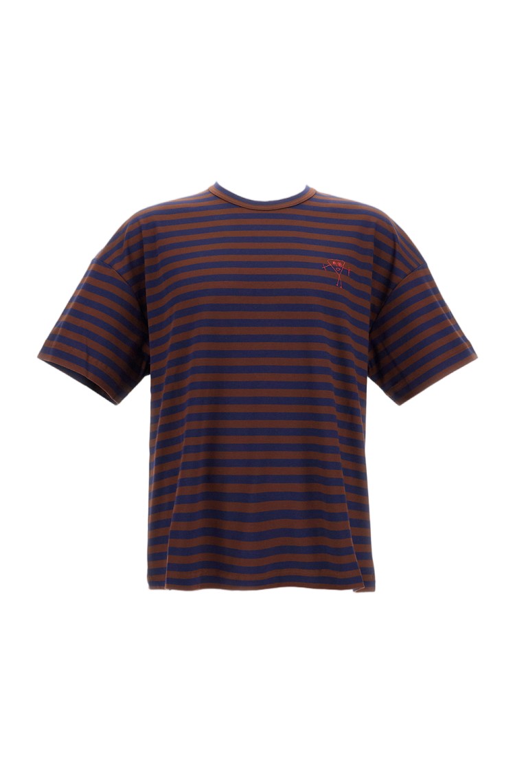 Plan C Striped Crew-Neck Cotton T-Shirt With Embroidered Detail