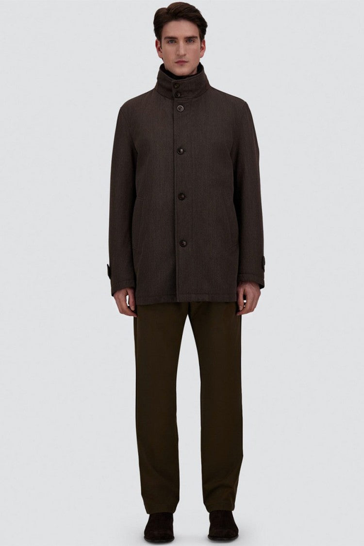 Herno Dark Brown Stand-Collar Wool Coat