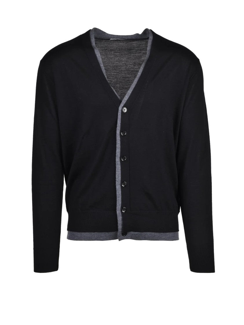 Paolo Pecora Black Virgin Wool V-Neck Cardigan