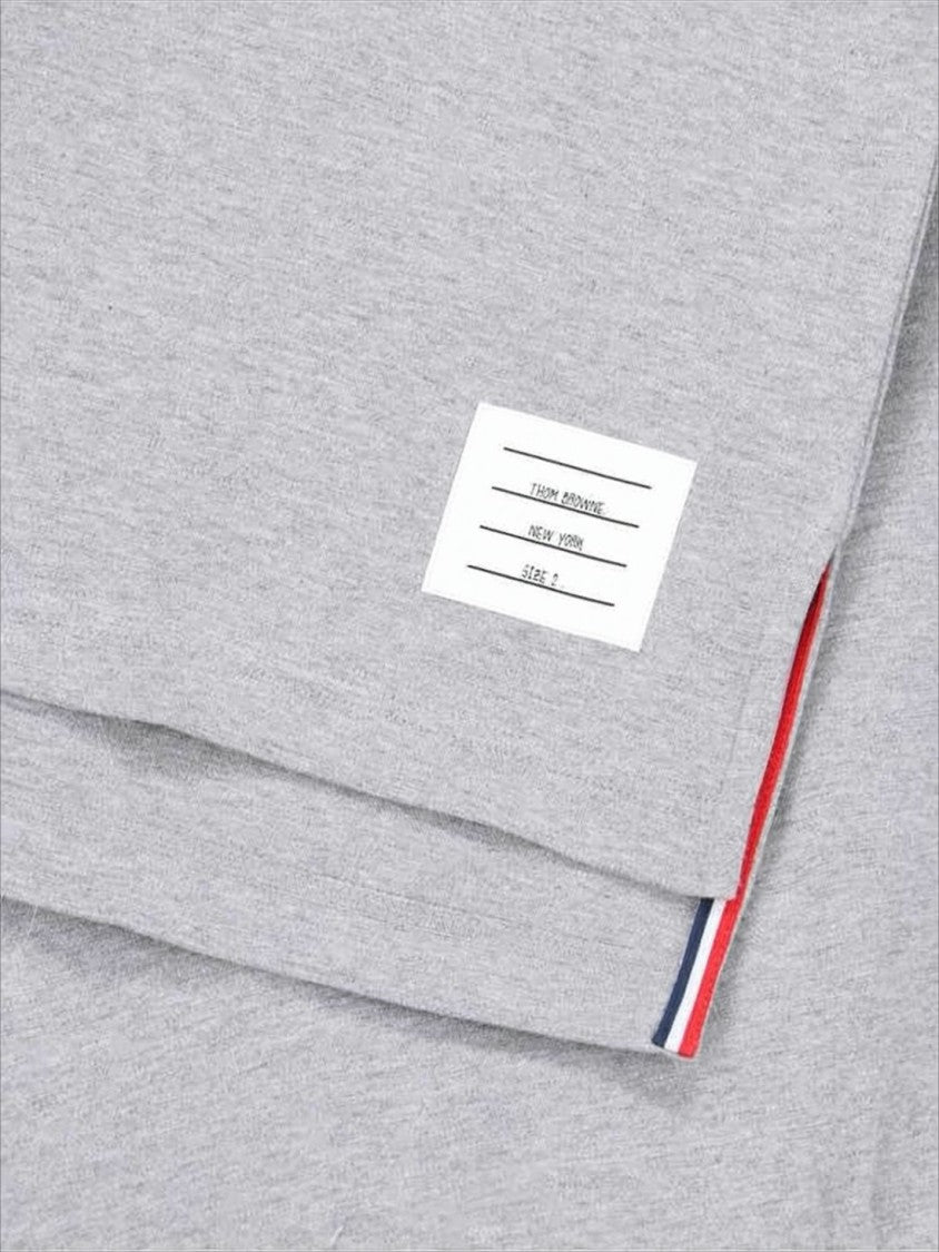 Thom Browne Short-Sleeved Light Grey Cotton T-Shirt With Striped Cuffs