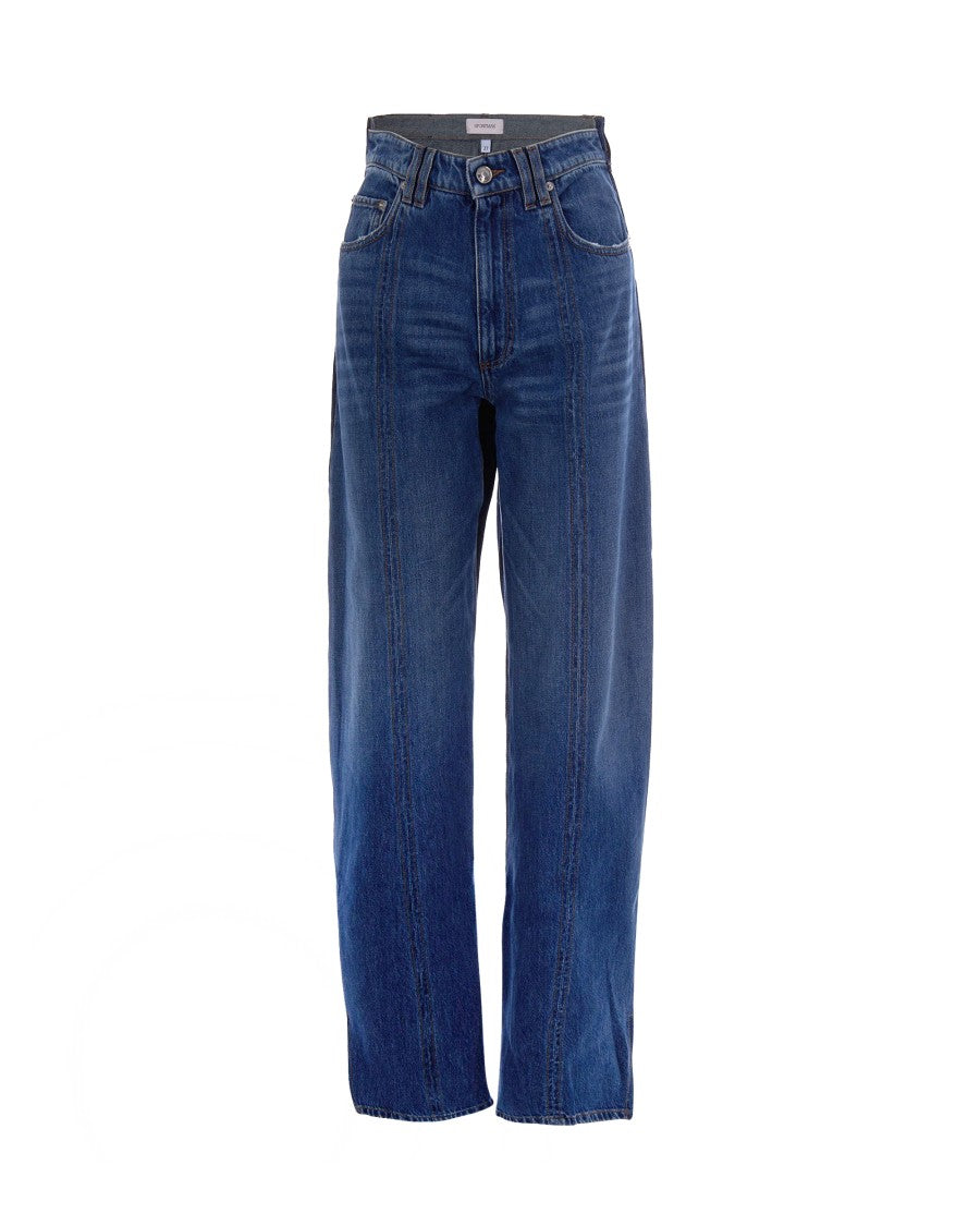 Sportmax Bicolor Indigo Denim Jeans With Asymmetric Details