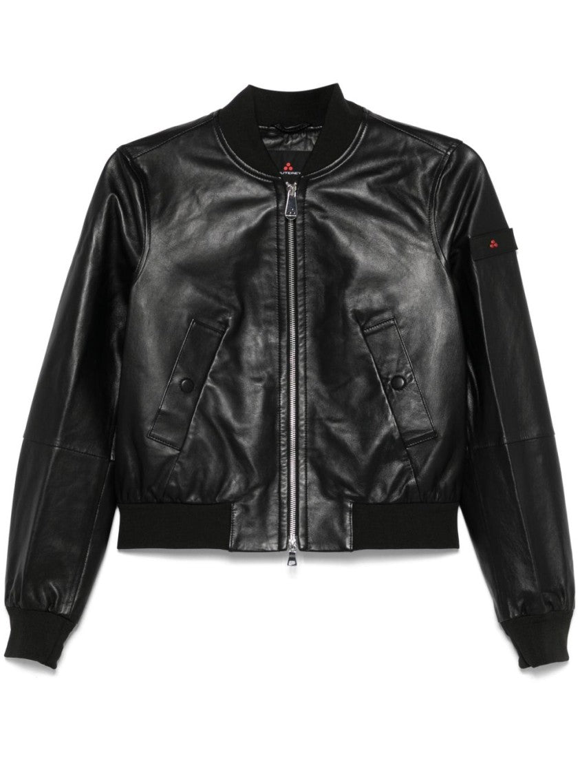 Peuterey Fitted Black Calfskin Bomber Jacket