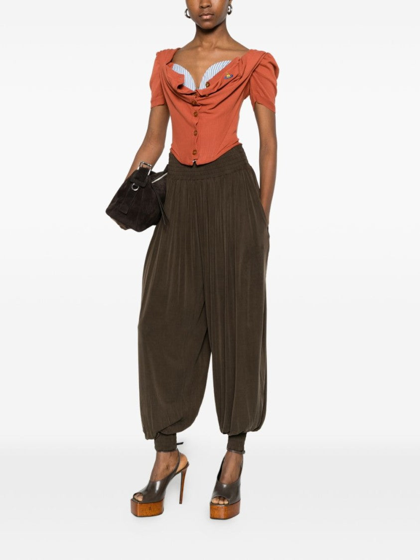Vivienne Westwood Orange Off-Shoulder Draped Button Sweater
