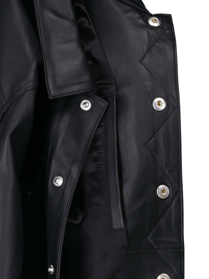 Dsquared2 Sleek Black Leather Jacket With Structured Silhouette