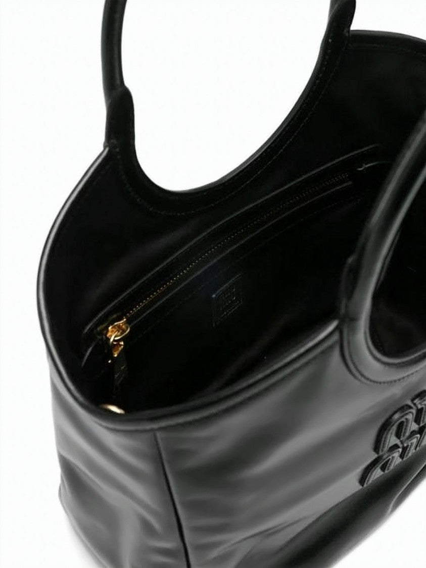 Miu Miu Black Smooth Calf Leather Embossed Logo Bag