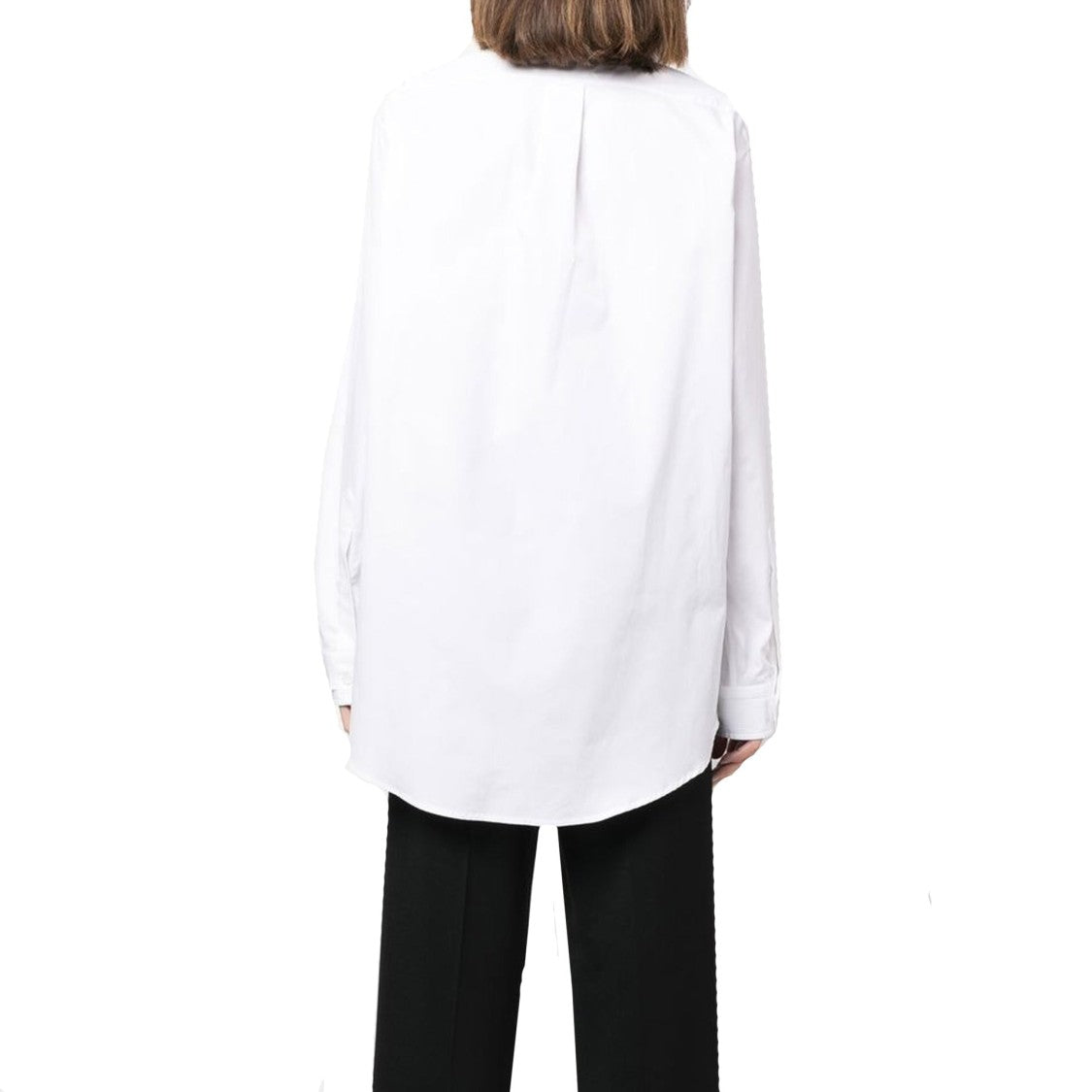 Maison Margiela Long White Poplin Shirt With Curved Hem And Button Closure