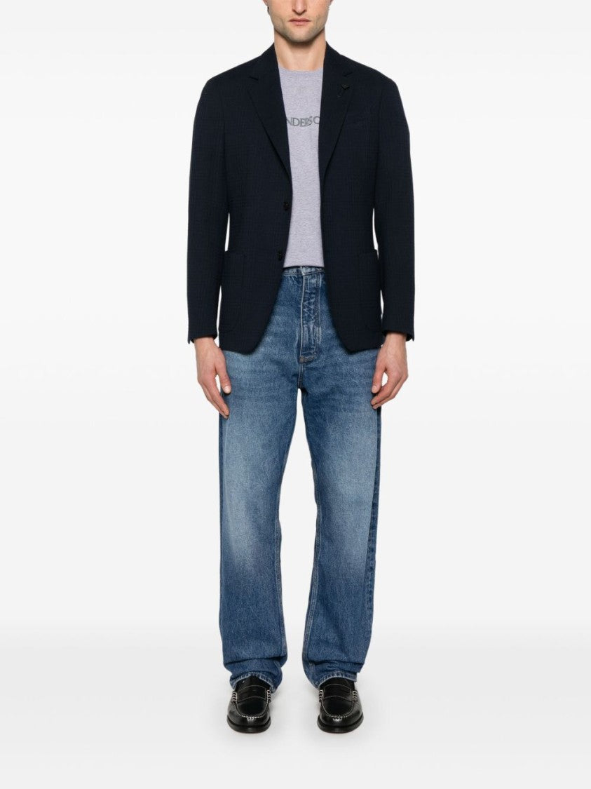 Lardini Navy Blue Tailored Jacket With Functional Pockets