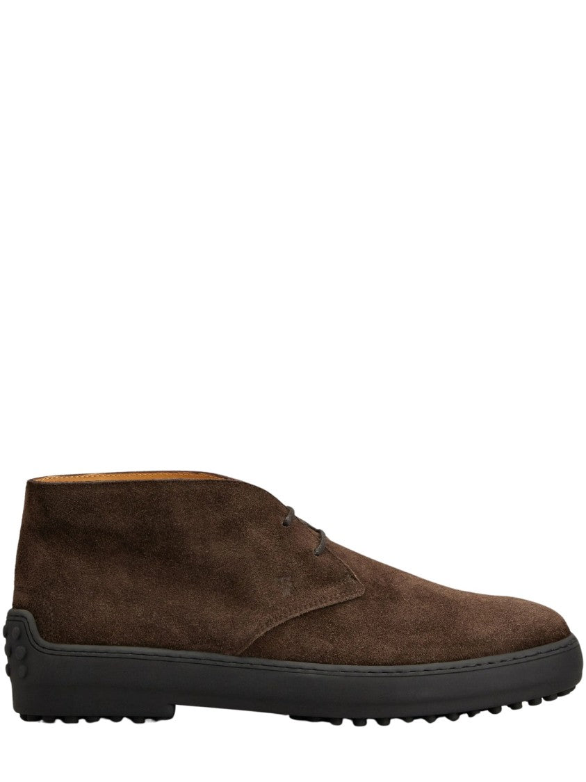 Tod's Smooth Dark Brown Suede Boots With Minimalist Lace-Up Design
