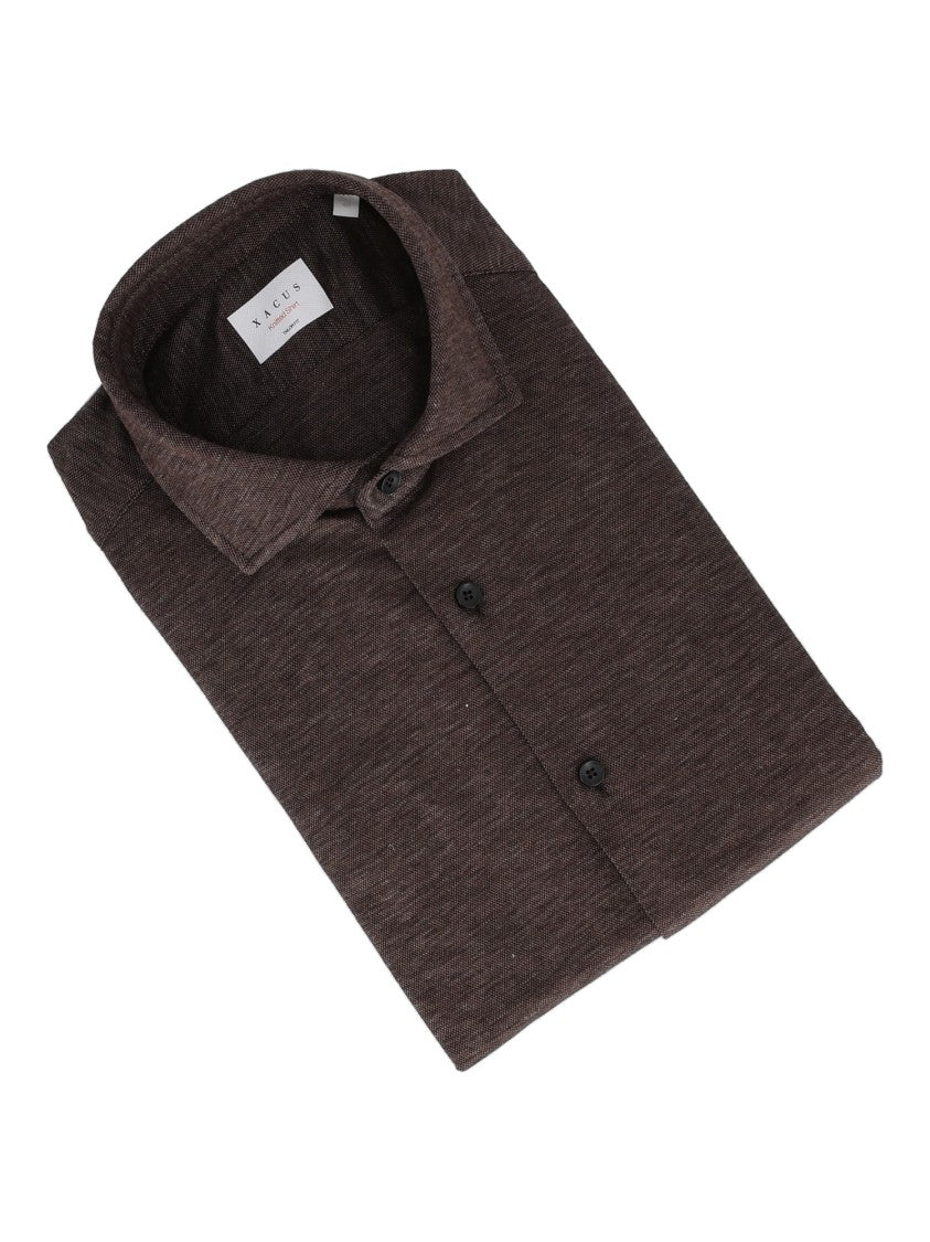 Xacus Brown Long-Sleeve Textured Shirt