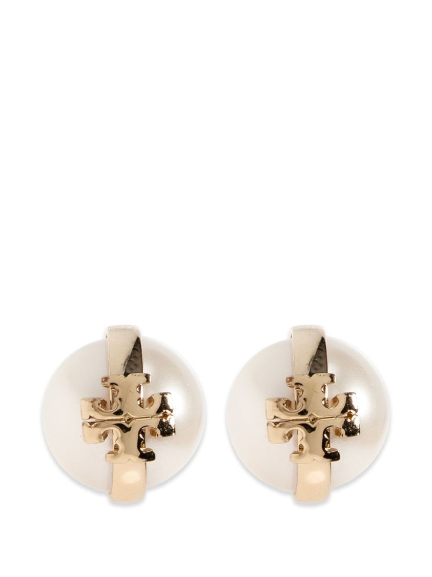 Tory Burch Oval Pearl Earrings With Gold-Tone Logo Accent