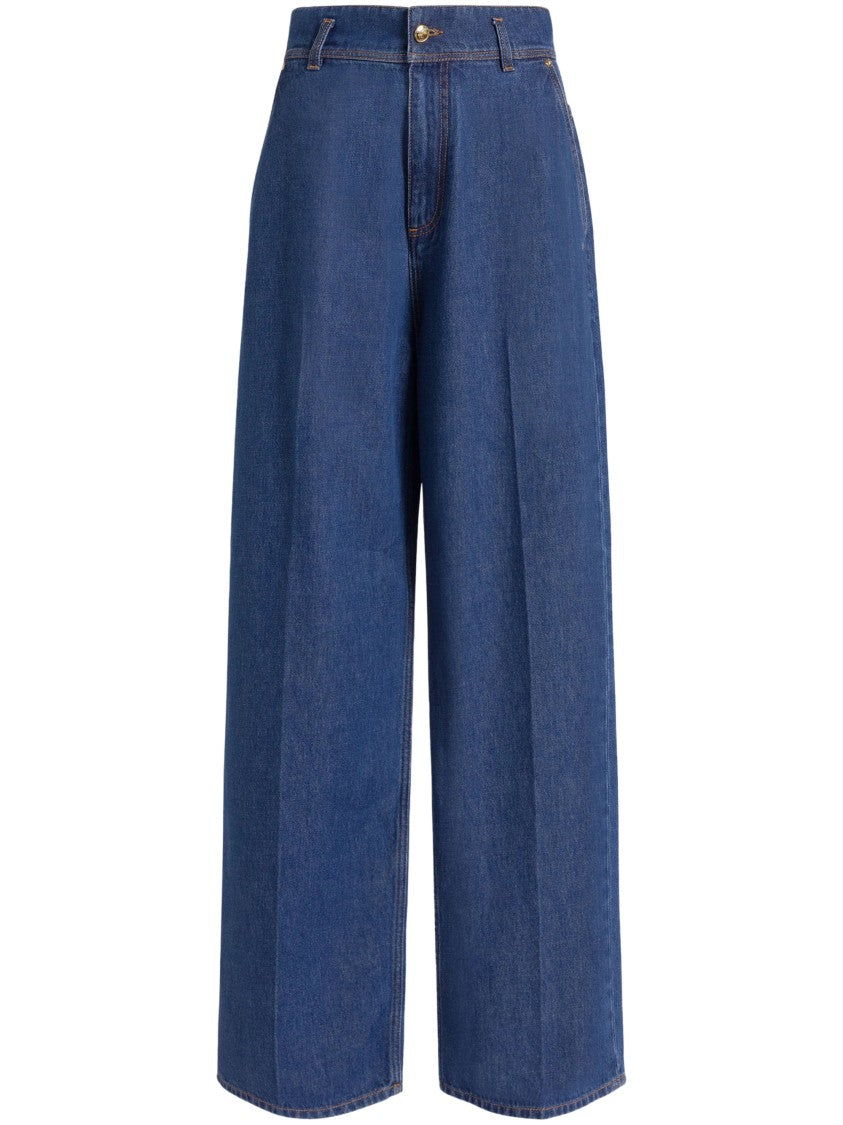 Alberta Ferretti Wide-Leg Denim Trousers With High Waist