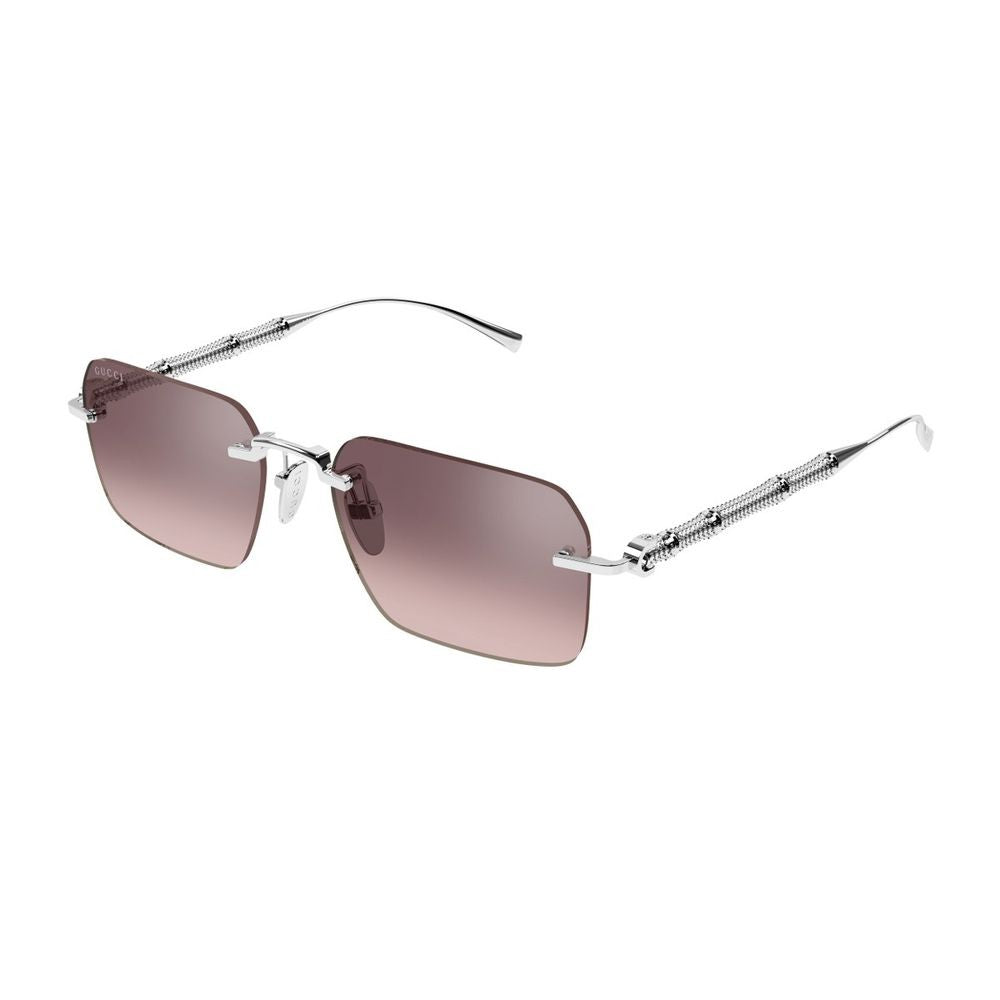 Gucci Rimless Silver Sunglasses With Bamboo Motif And Brown Gradient Lenses Gg2154s Linea Sign