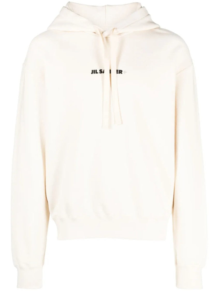 Jil Sander Beige Logo-Print Cotton Hoodie With Relaxed Fit And Drawstring Hood
