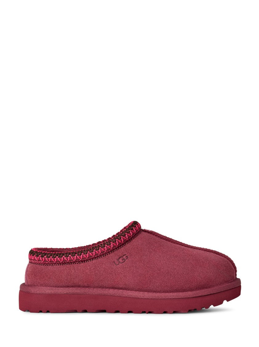 Ugg Burgundy Suede Slippers With Embroidered Profile And Branding