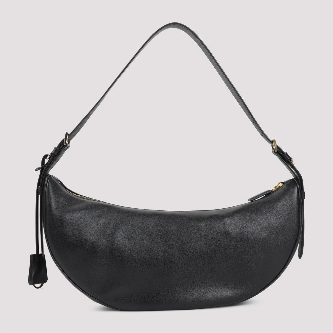 Prada Crescent-Shaped Black Calf Leather Handbag With Gold-Tone Logo