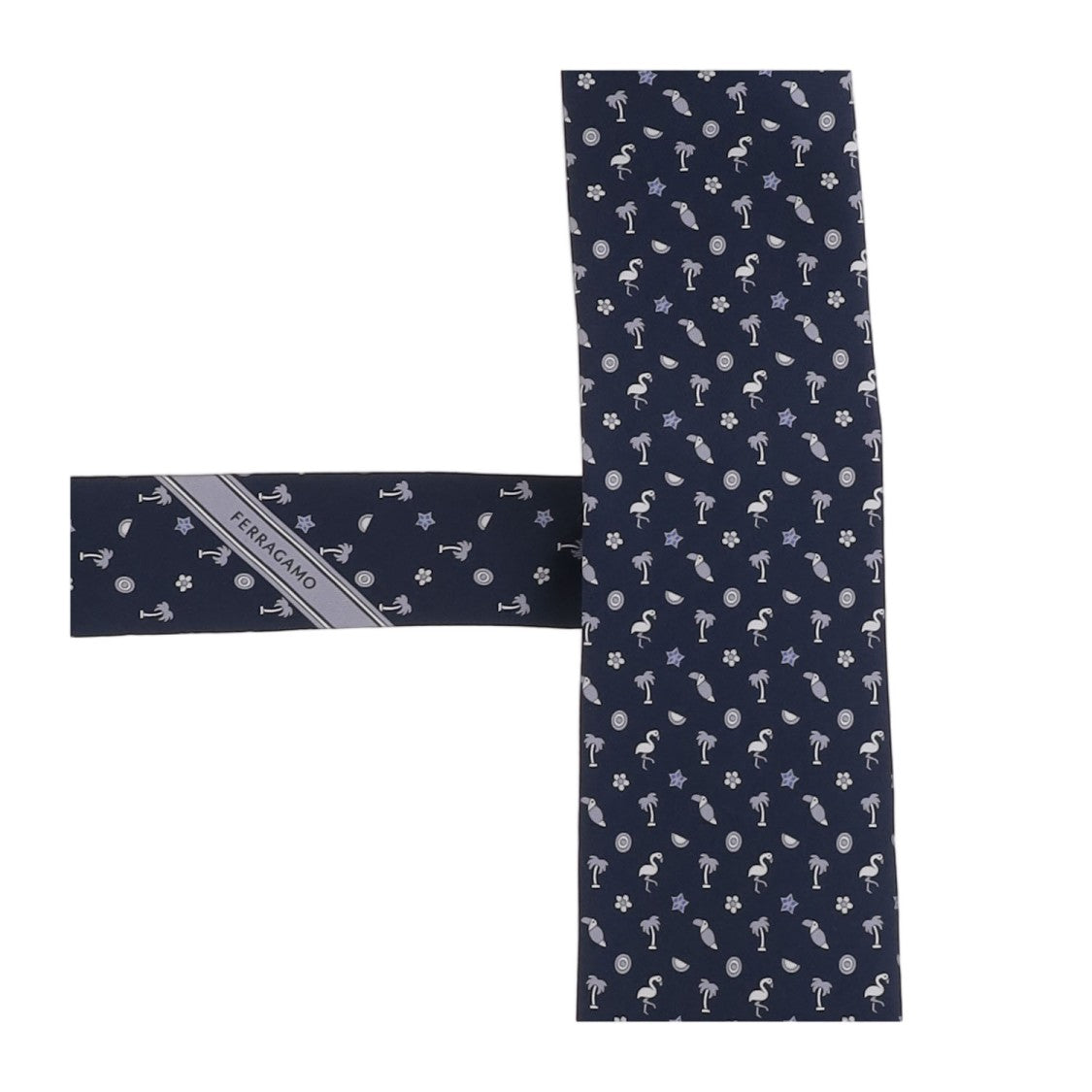 Salvatore Ferragamo Navy Tropical Patterned Silk Tie