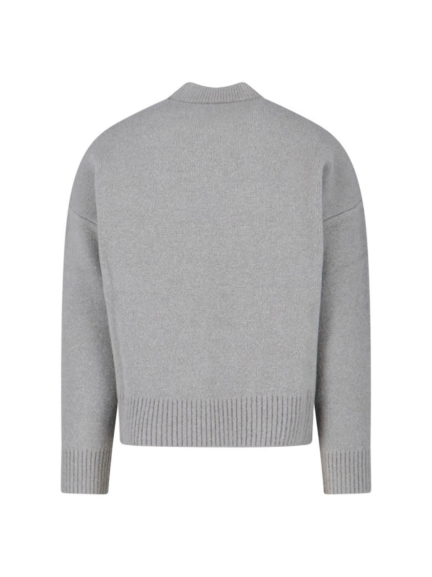 Ami Round Neck Sweater With Logo Detail And Ribbed Finishes