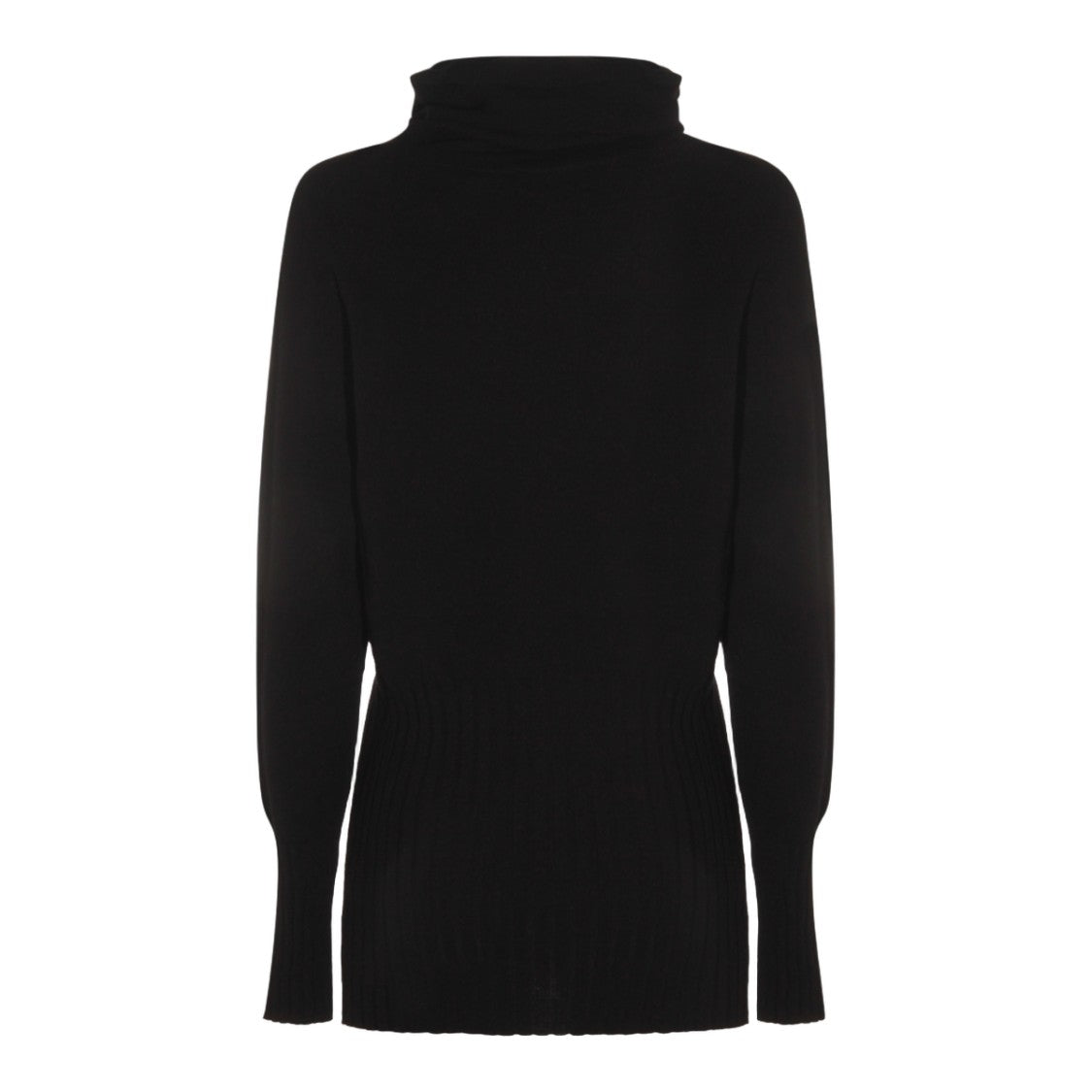 Malo High Turtleneck Black Sweater With Ribbed Details
