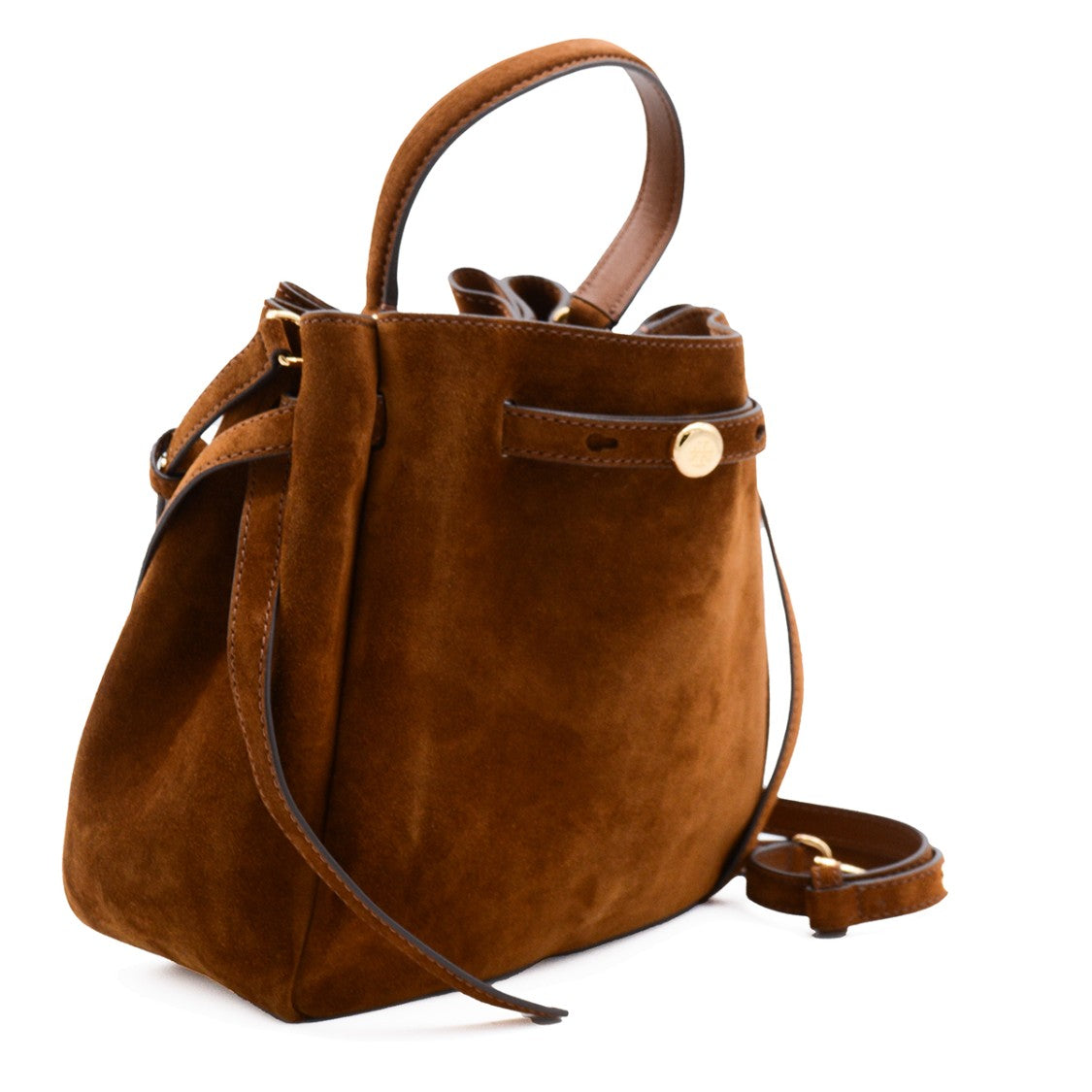 Tory Burch Brown Gold Accent Suede Leather Satchel
