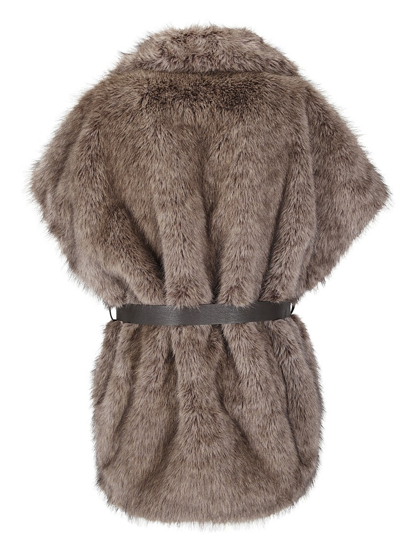 P.A.R.O.S.H. Adjustable Belted Synthetic Fur Gilet With Notched Collar