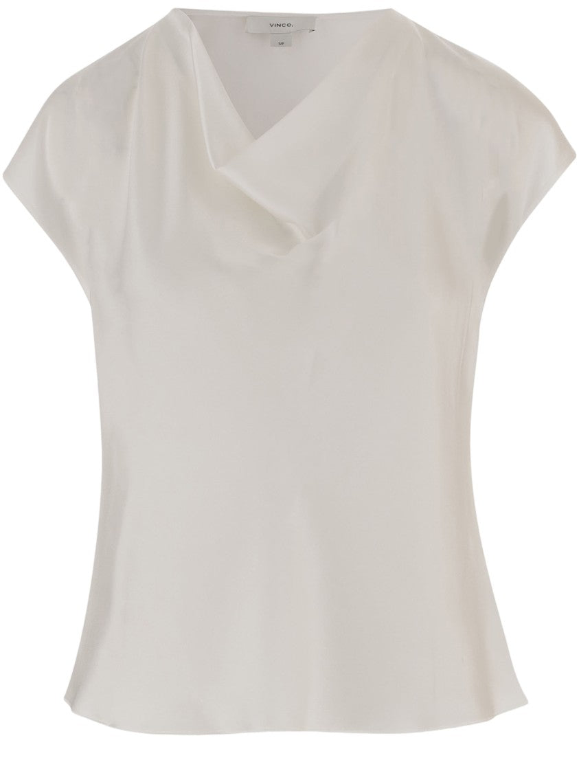 Vince Silk Satin Shirt With Hooded Neckline