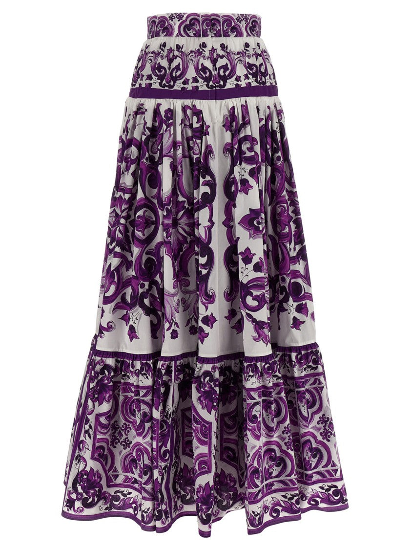 Dolce & Gabbana Majolica Print Cotton Poplin Skirt