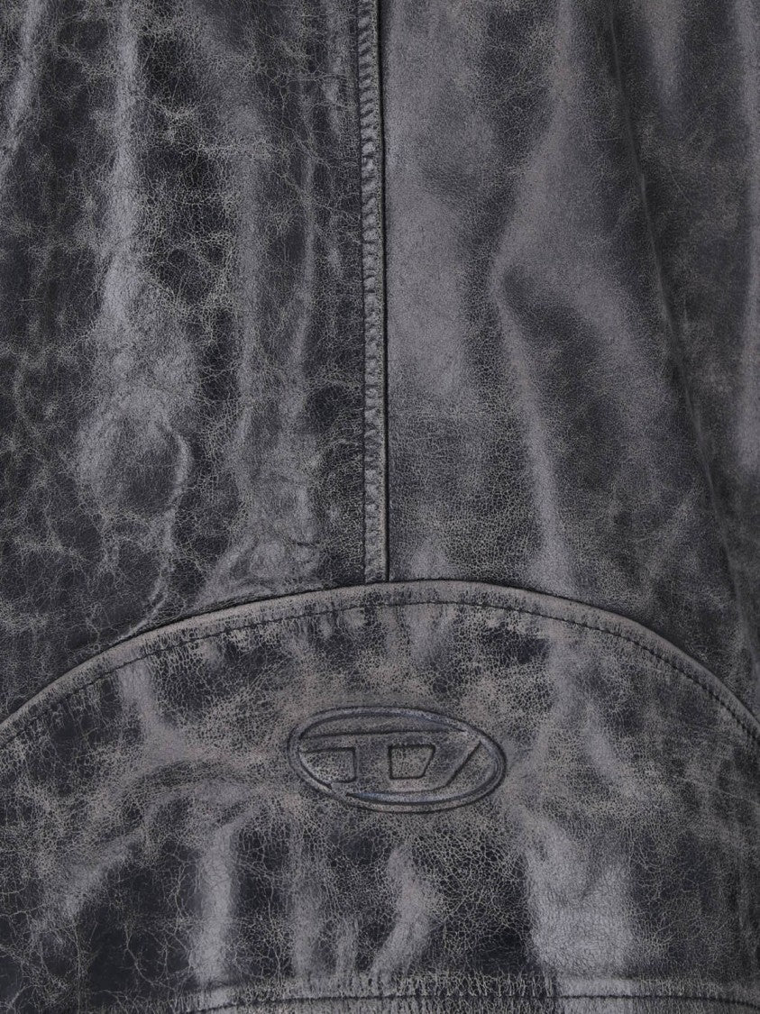 Diesel Black Crackle Leather Biker Jacket