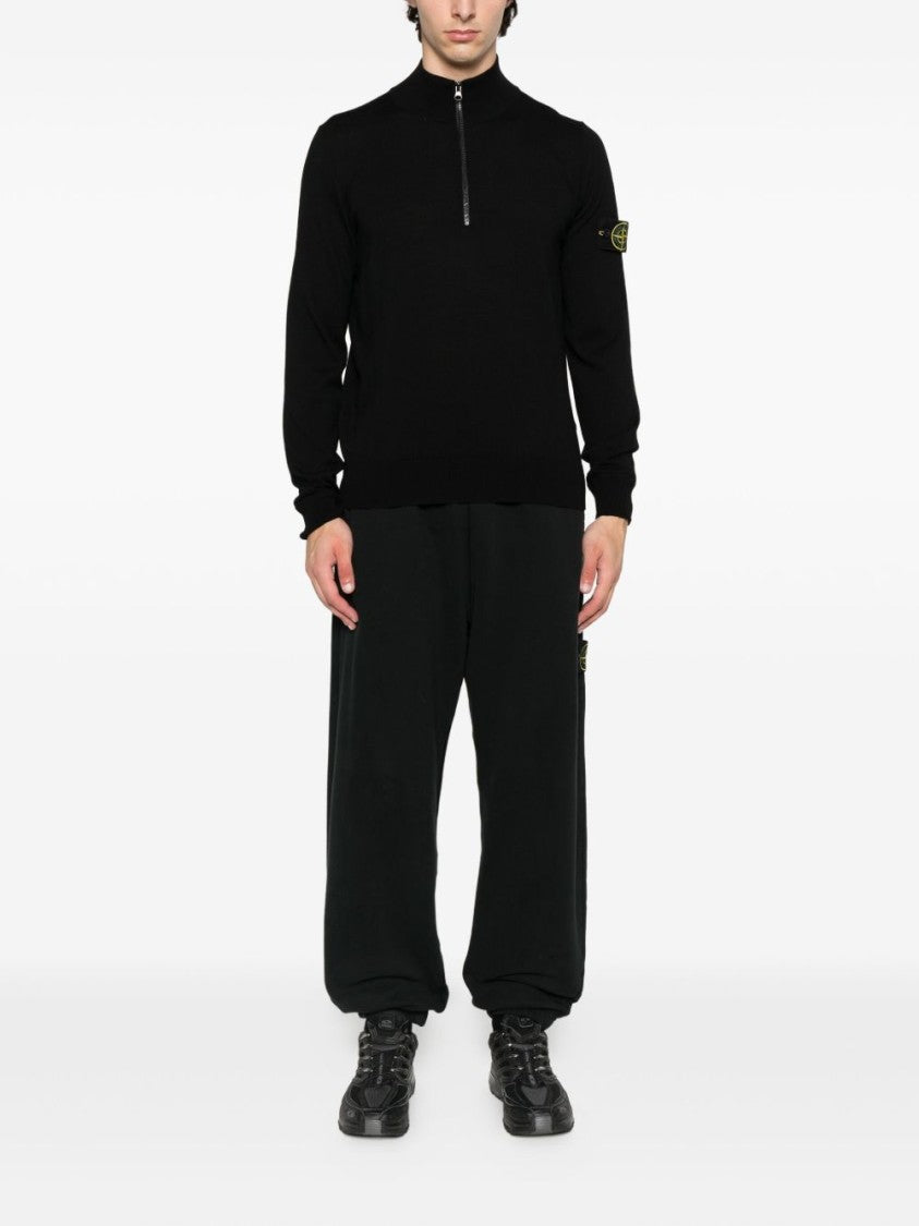 Stone Island Half-Zip Sweater In 100% Virgin Wool With Logo Badge