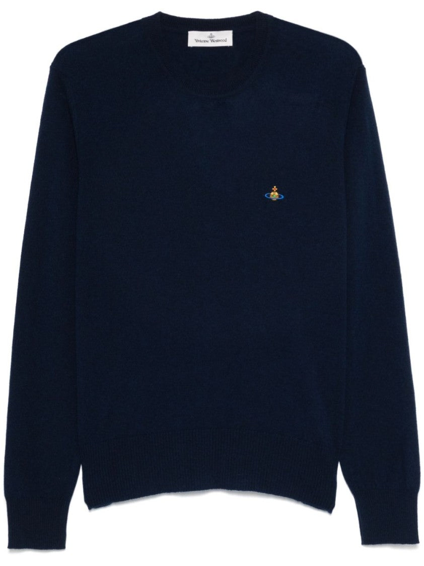 Vivienne Westwood Navy Blue Orb Logo Crew Neck Sweater