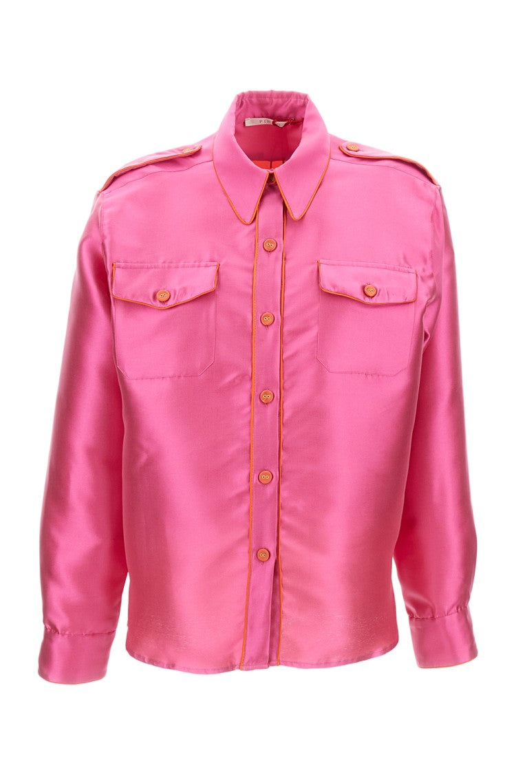 Pinag Fuchsia Silk Shirt With Orange Contrast Piping