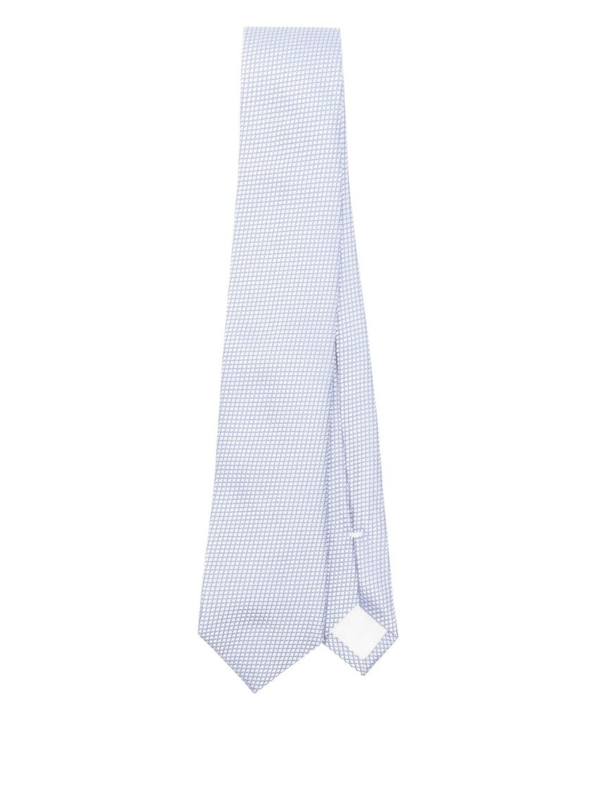 Corneliani Sky Blue Silk Tie With Geometric Pattern