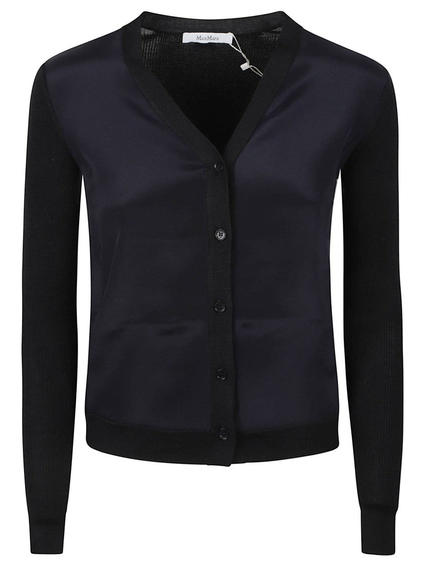 Max Mara V-Neck Button-Down Sweater With Ribbed Knit Panels