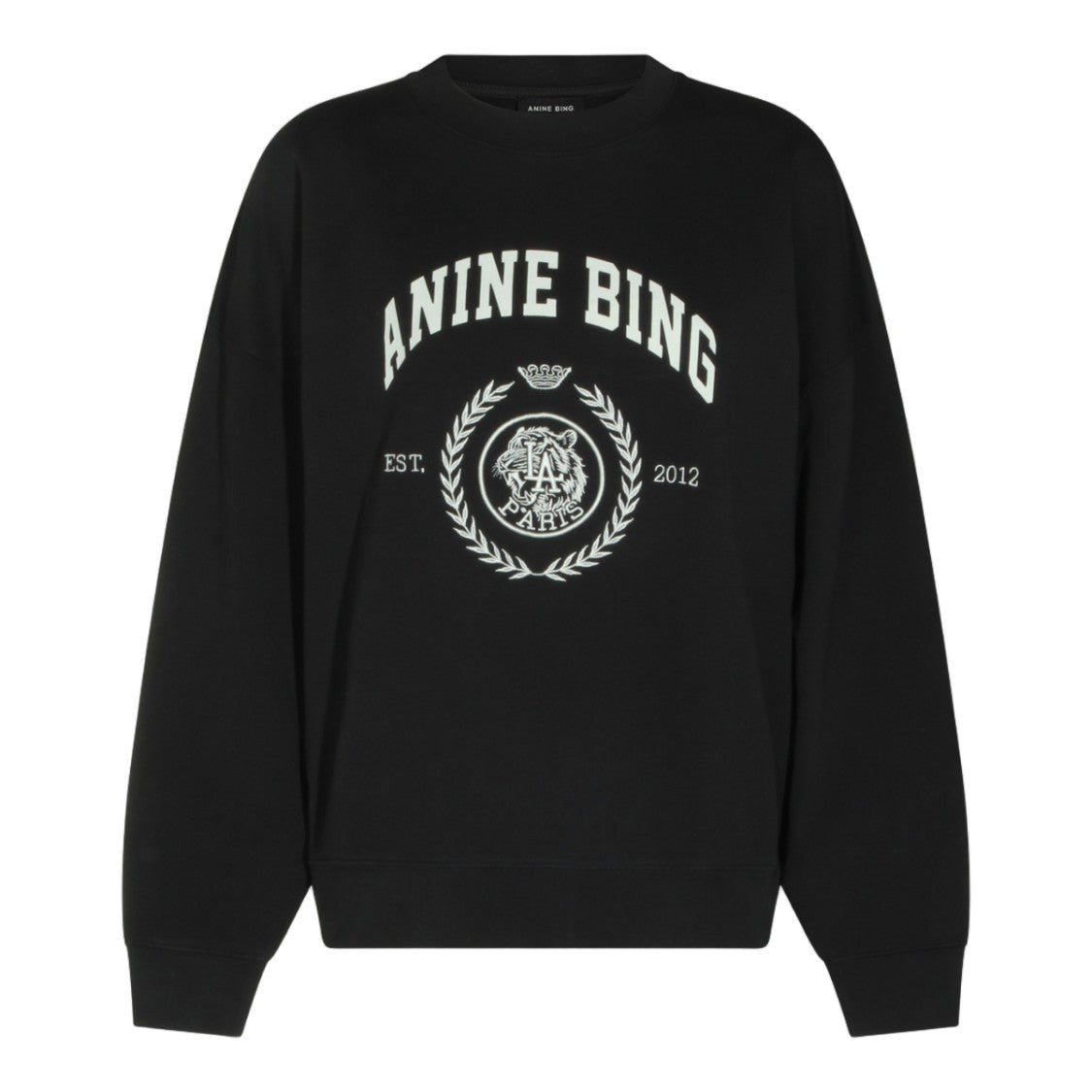 Anine Bing Collegiate-Style Black Crewneck Sweatshirt With Emblem Design