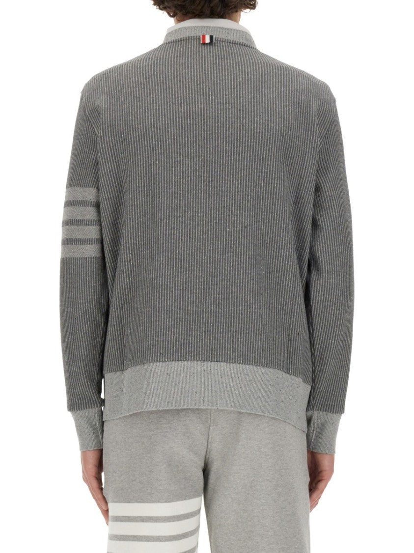 Thom Browne Ribbed Grey Sweater With Striped Sleeves