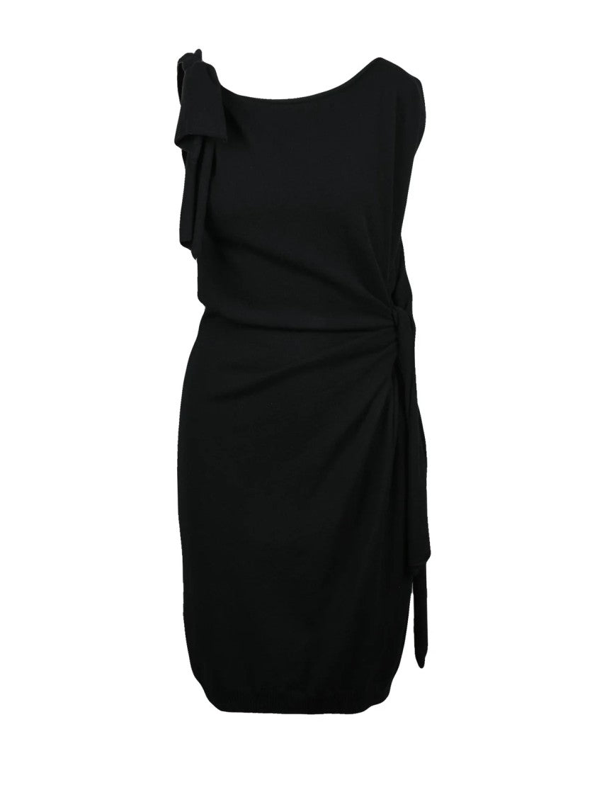 Moschino Black Draped Virgin Wool Knit Dress