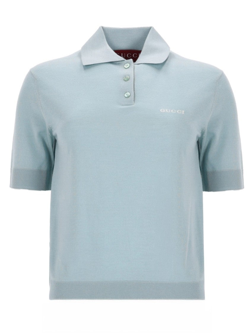 Gucci Logo Embroidered Wool-Cashmere Polo Shirt