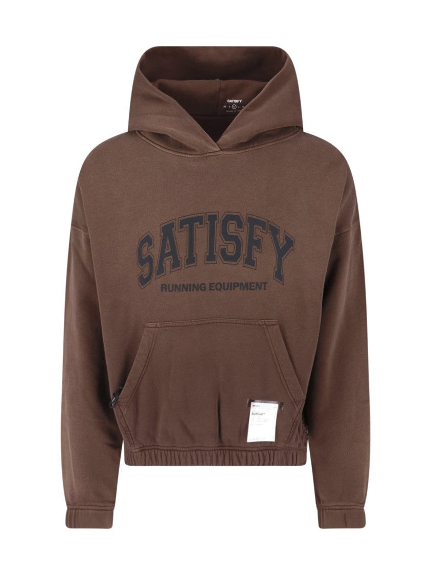 Satisfy Cropped Brown Hoodie With Kangaroo Pocket And Zipper Detail