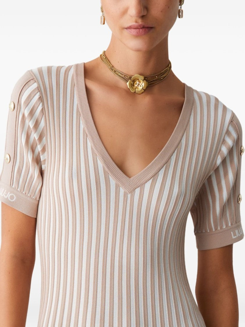 Liu Jo Beige Striped Knit Day Dress