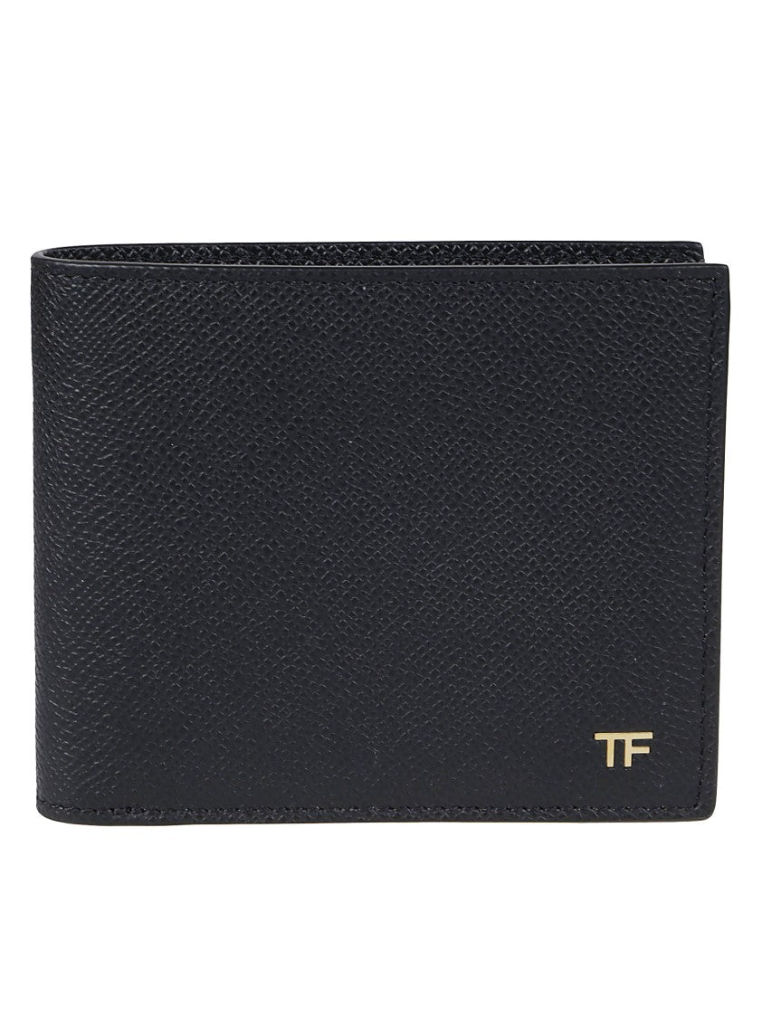 Tom Ford T Line Logo Plaque Classic Calf Leather Bifold Wallet