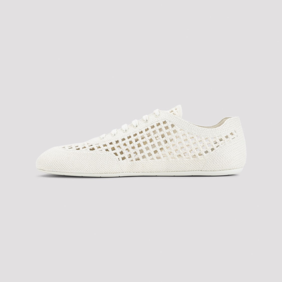 Prada Lattice-Patterned White Sneakers