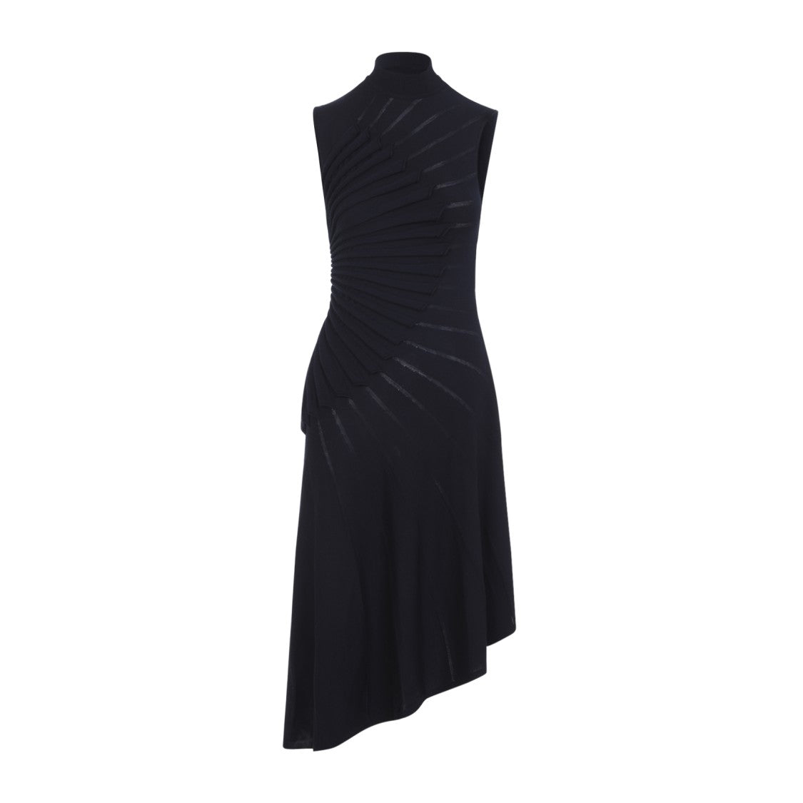 Alaïa Spiral Pleated Midi Dress With High Neckline