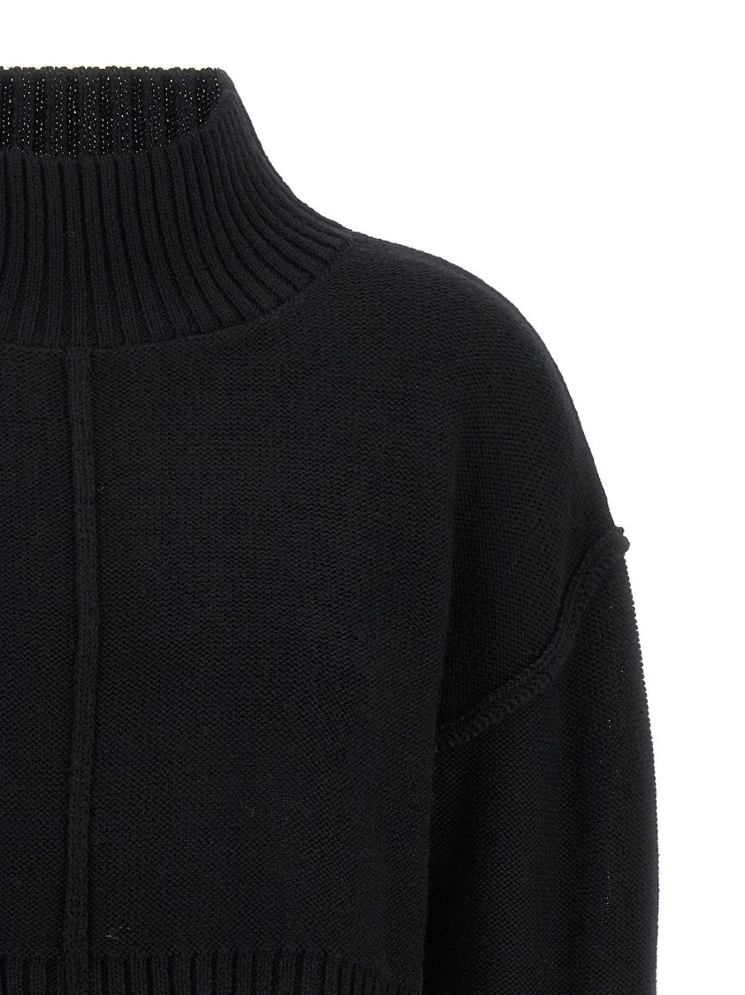 Mm6 By Maison Margiela Cropped Distressed Sweater With High Neck And Relaxed Fit