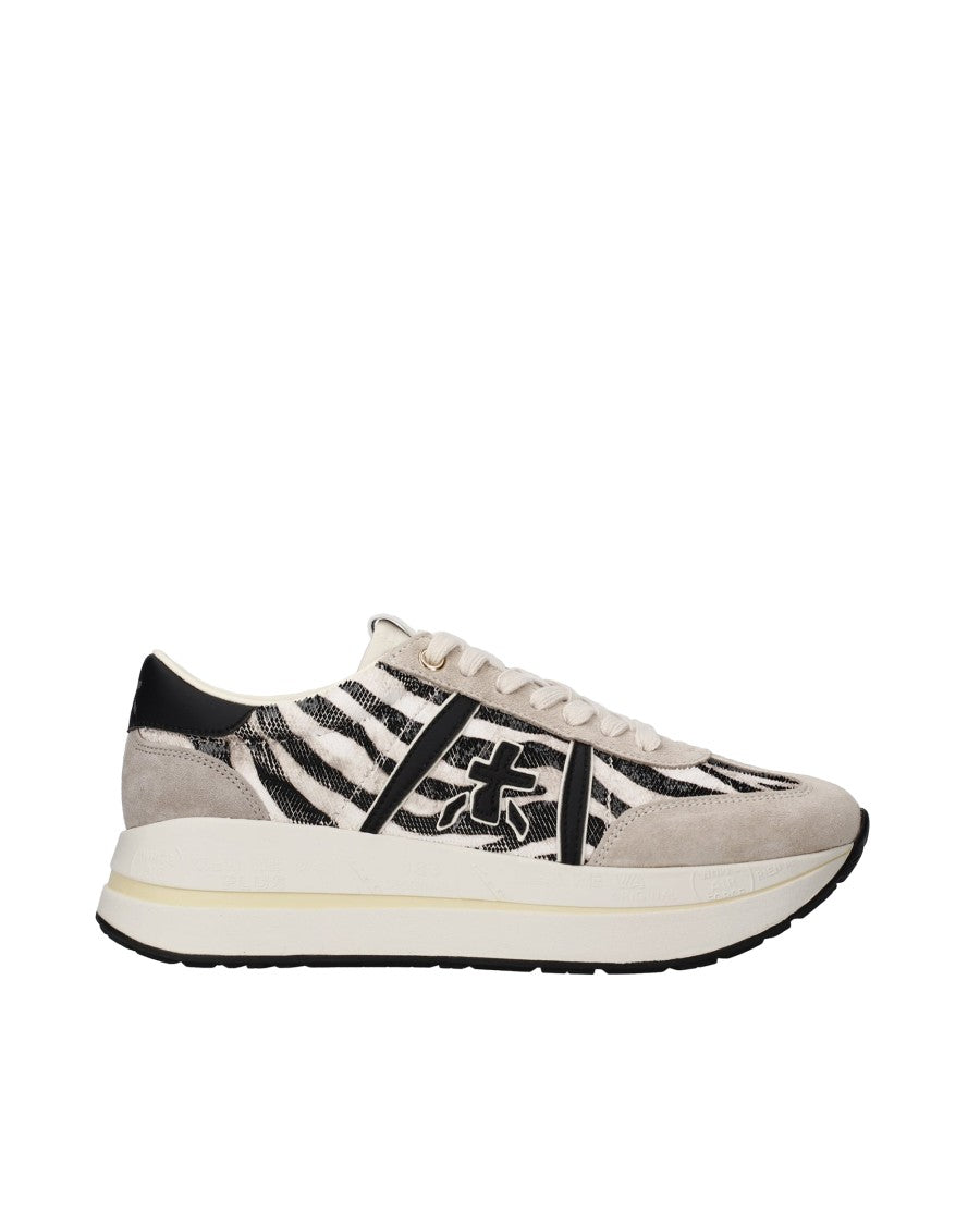Premiata Zebra-Print Low-Top Sneakers With Glossy Accents