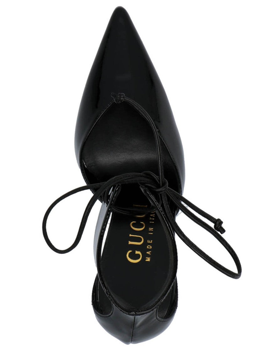 Gucci Pointed Toe Black Painted Leather Pumps