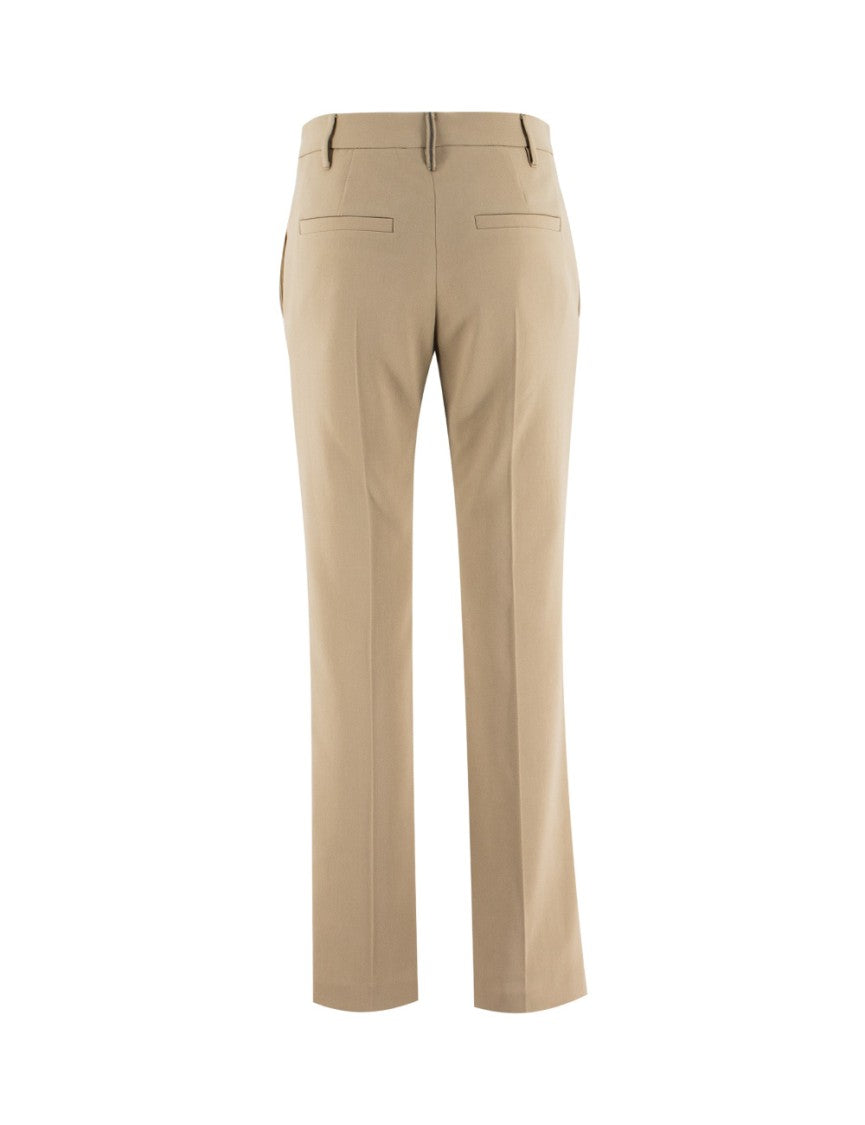 Brunello Cucinelli Tailored Cotton Trousers With Jewel Embroidery