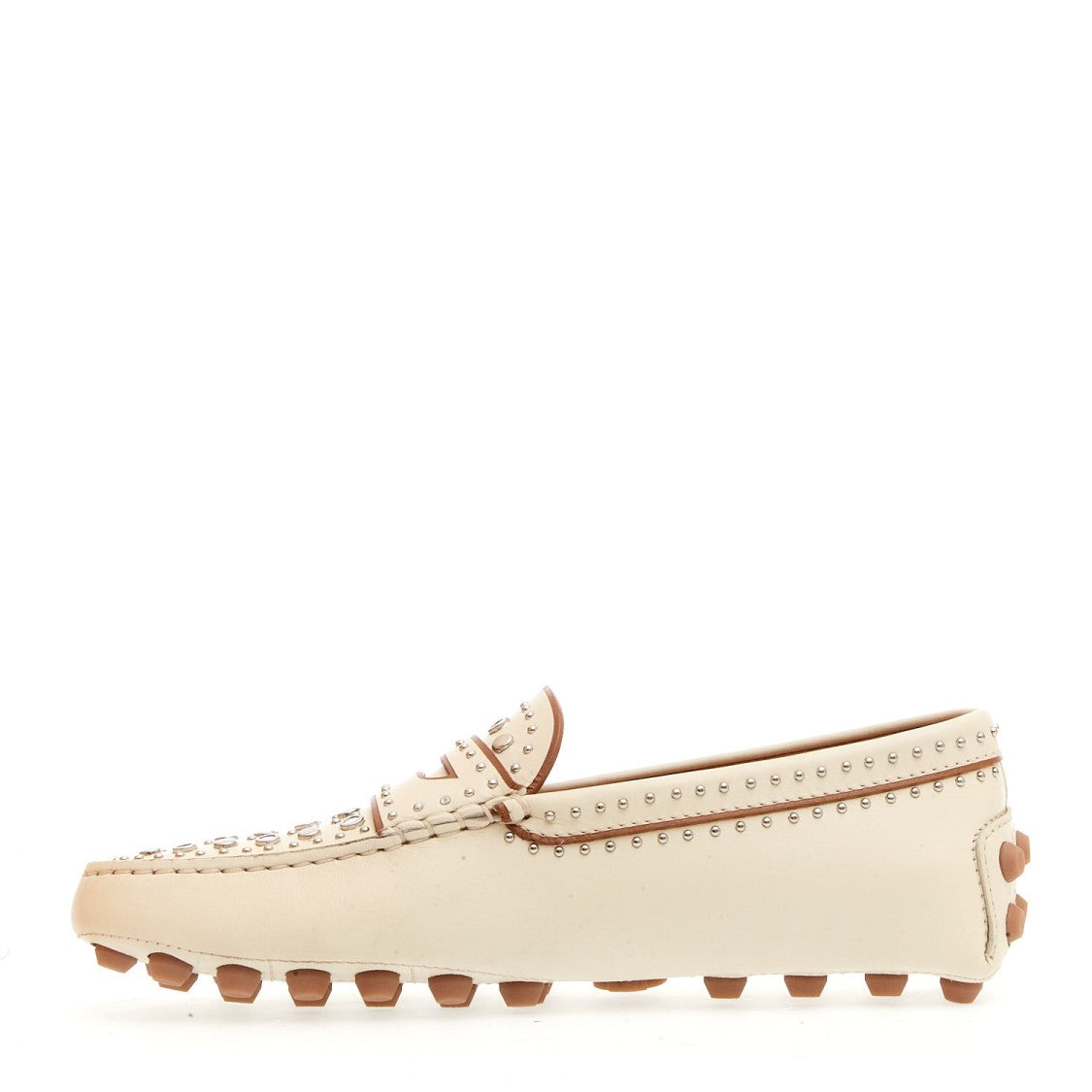 Tod's White Leather Moccasin With Studs