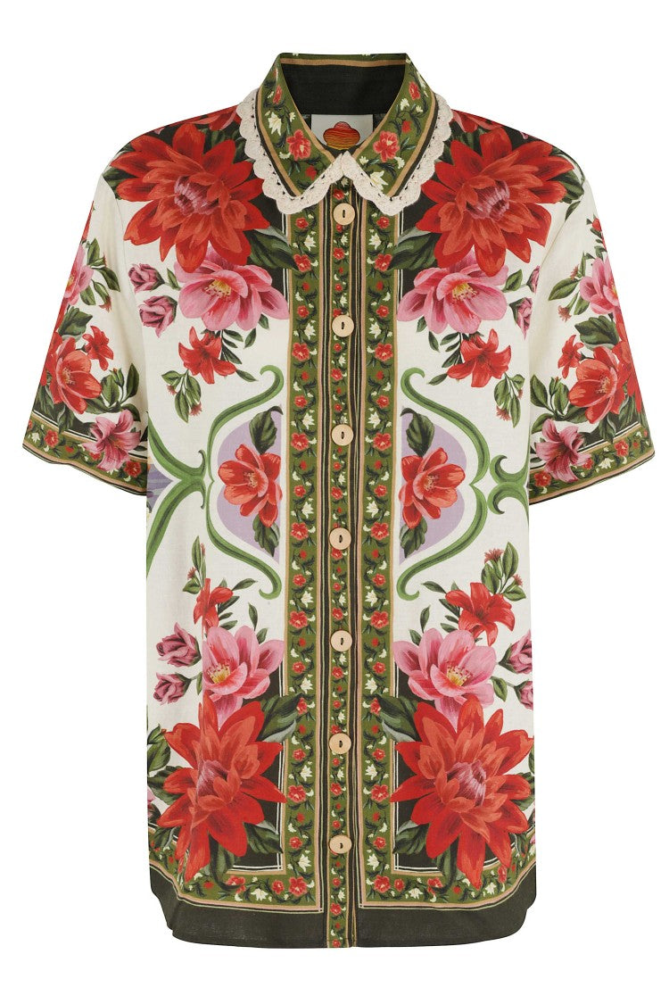 Farm Rio Multicolor Wonder Rio Sand Uni Printed Linen-Blend Shirt