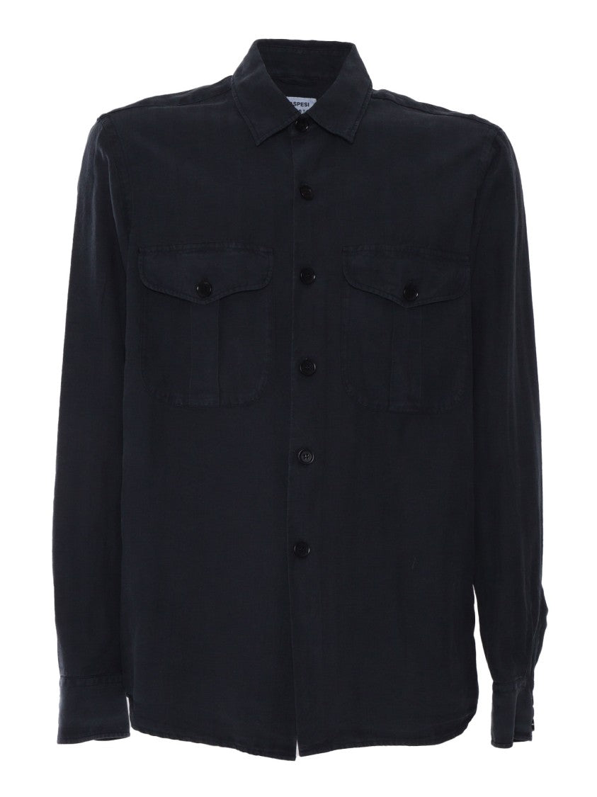 Aspesi Black Button-Up Shirt With Chest Pockets