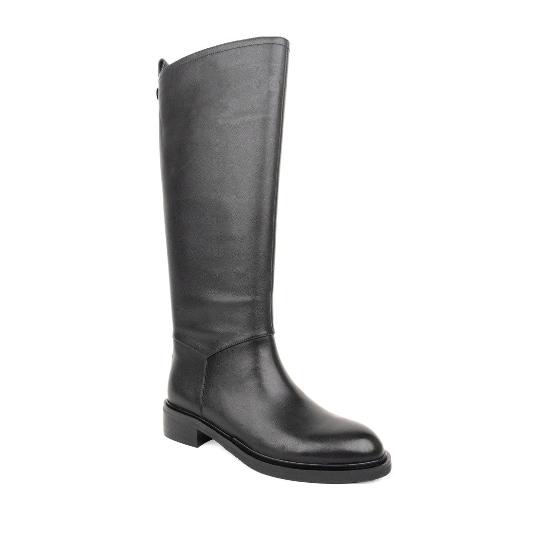 Linda Baumann Black Low Block Heel Refined Detail Leather Boots