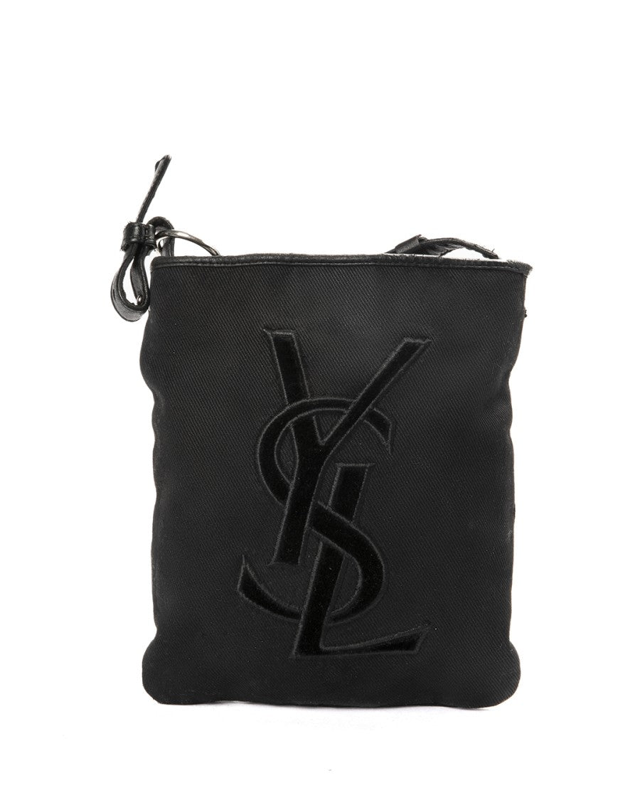 Saint Laurent Vintage Fabric Shoulder Bag With Velvet Logo And Gold Accents